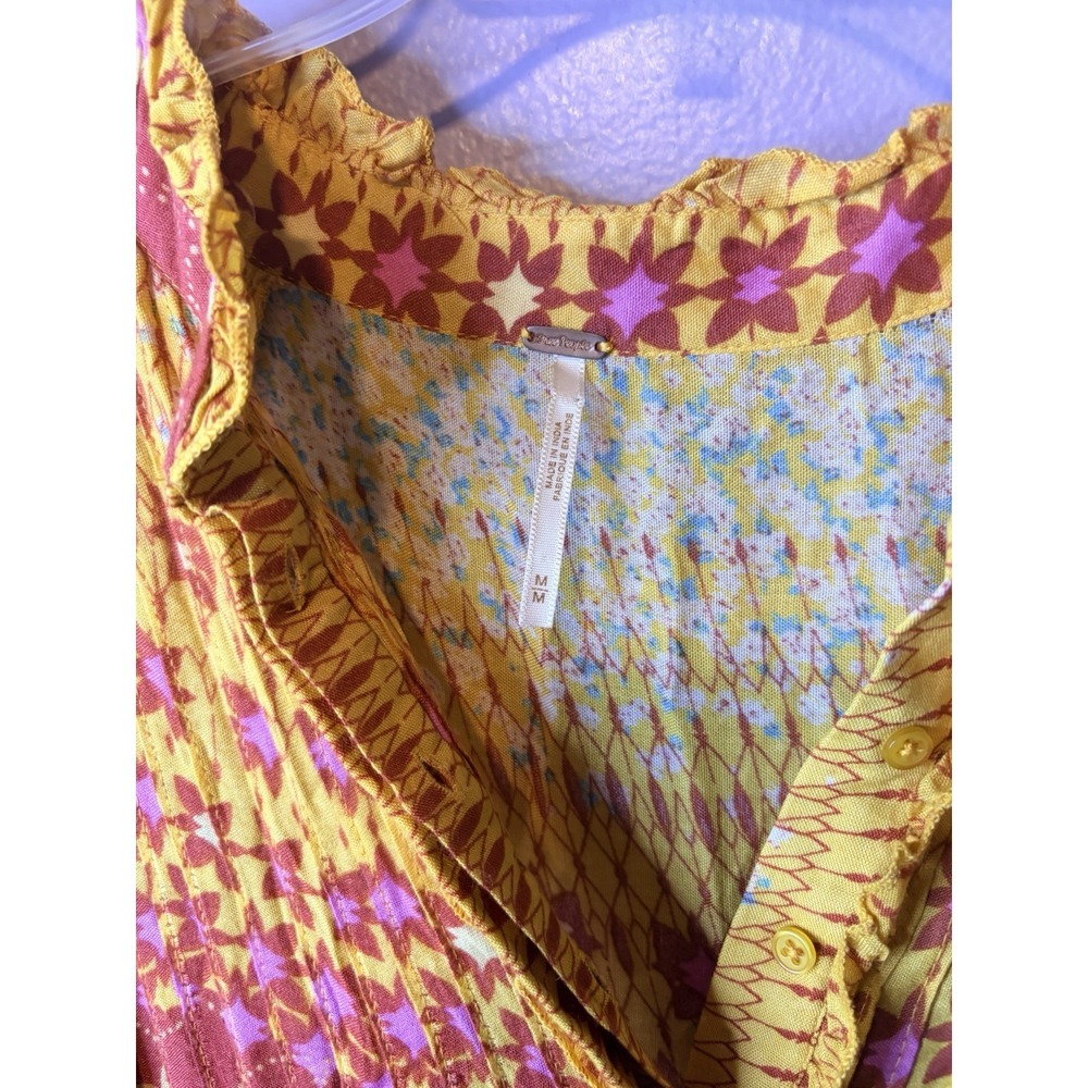 Free People Rare Feelings Midi Dress Warm Floral Tiered Boho Tassel Women Size M - Picture 5 of 8